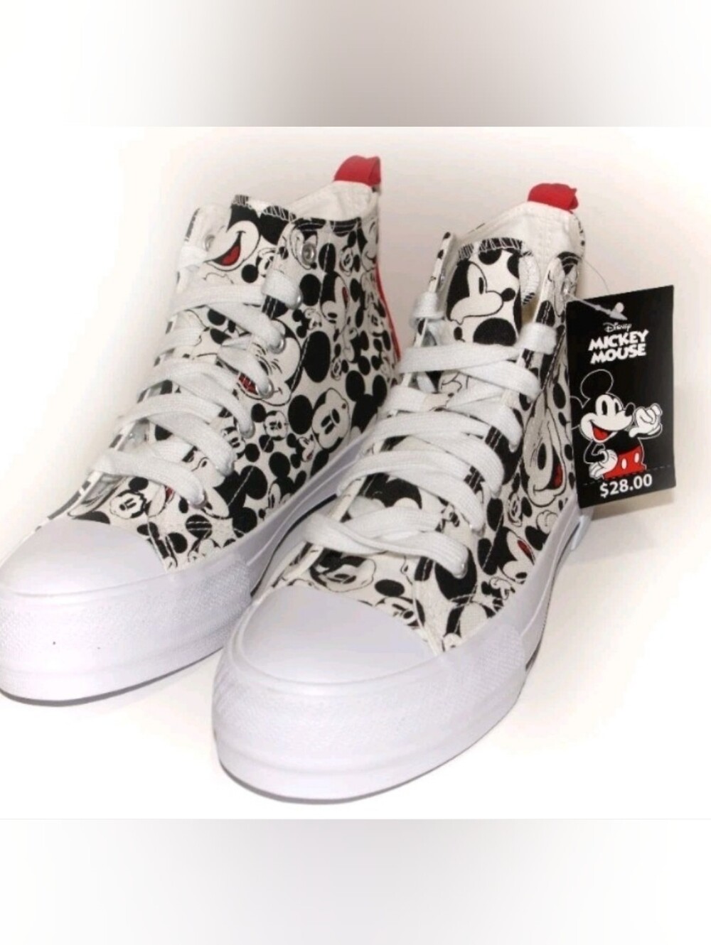 Disney Women's Mickey Mouse High-Top Lace-Up Sneakers, Size 7, Medium Width